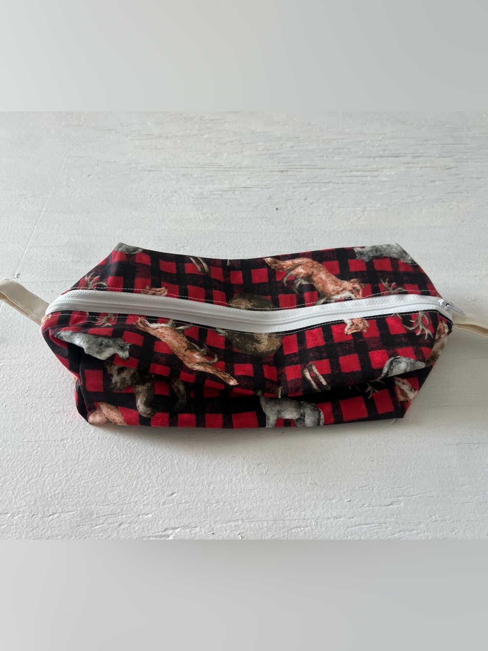 Handmade Woodsy Buffalo Checkered Toiletry Bag